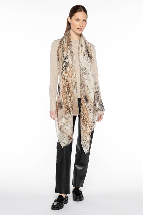 Kinross Cashmere Python Print Scarf in Camel