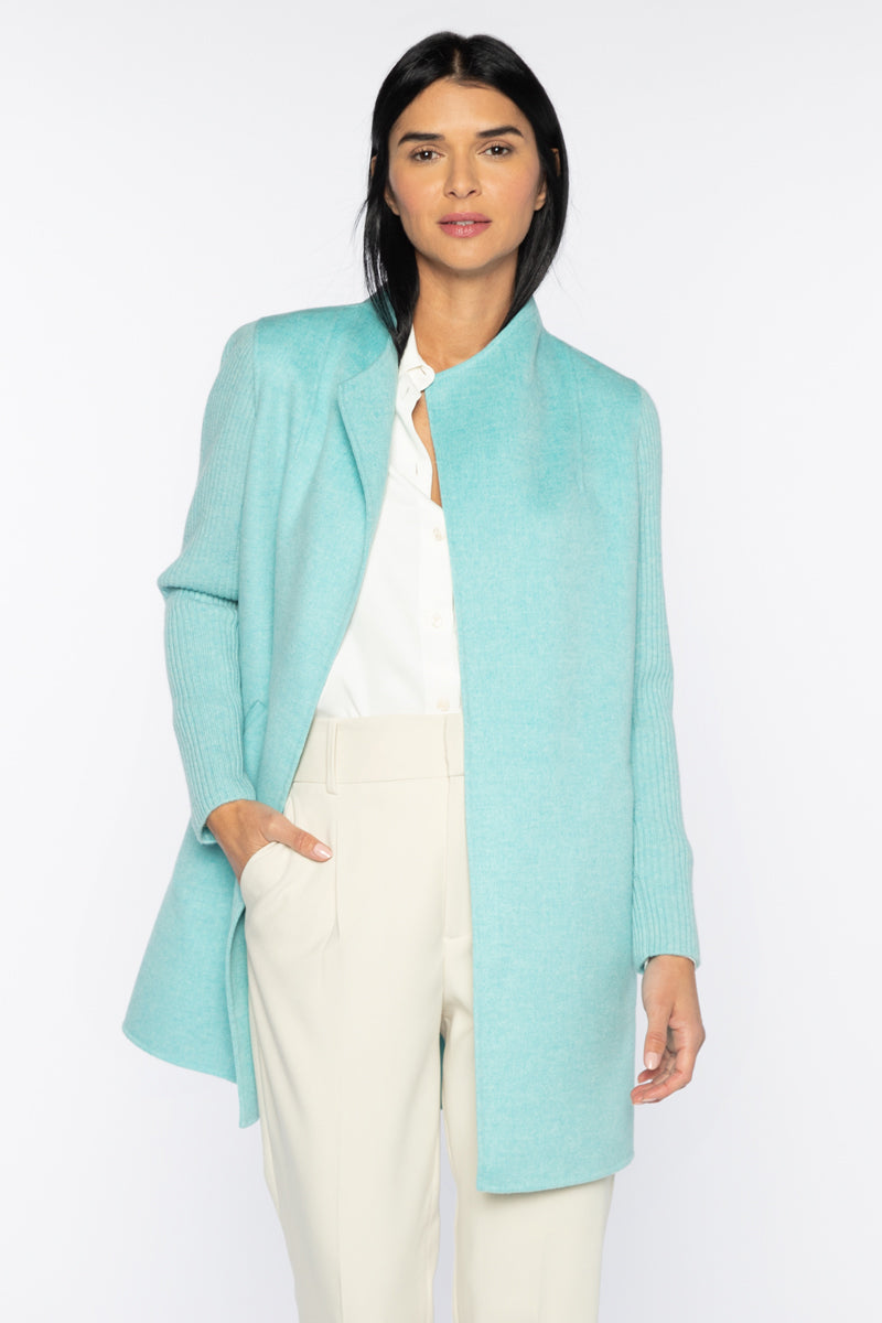 Kinross Cashmere Rib Sleeve Coat in Oasis available at Barbara Katz