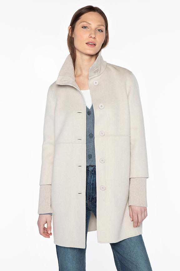 Kinross Cashmere Button Front Knit Trim Coat in Birch