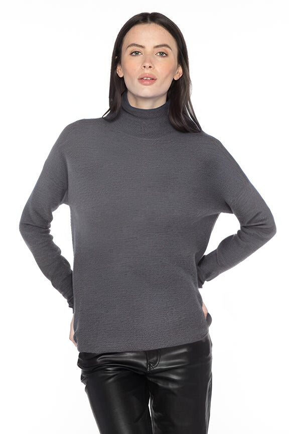 Kinross Cashmere Textured Slouchy Funnel Sweater in Silver available at Barbara Katz