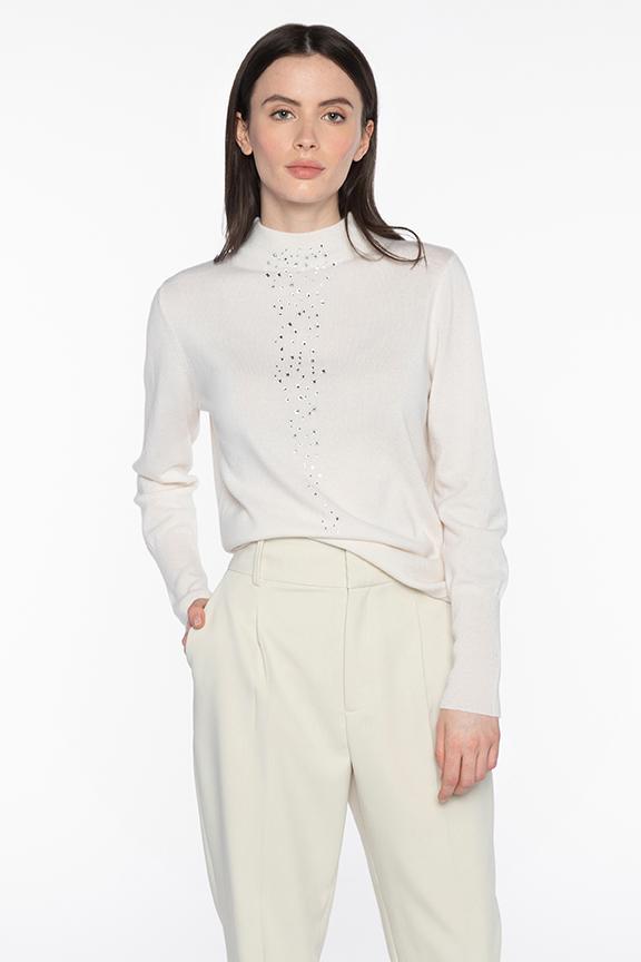 Kinross Cashmere Crystal Funnel Sweater in Pearl