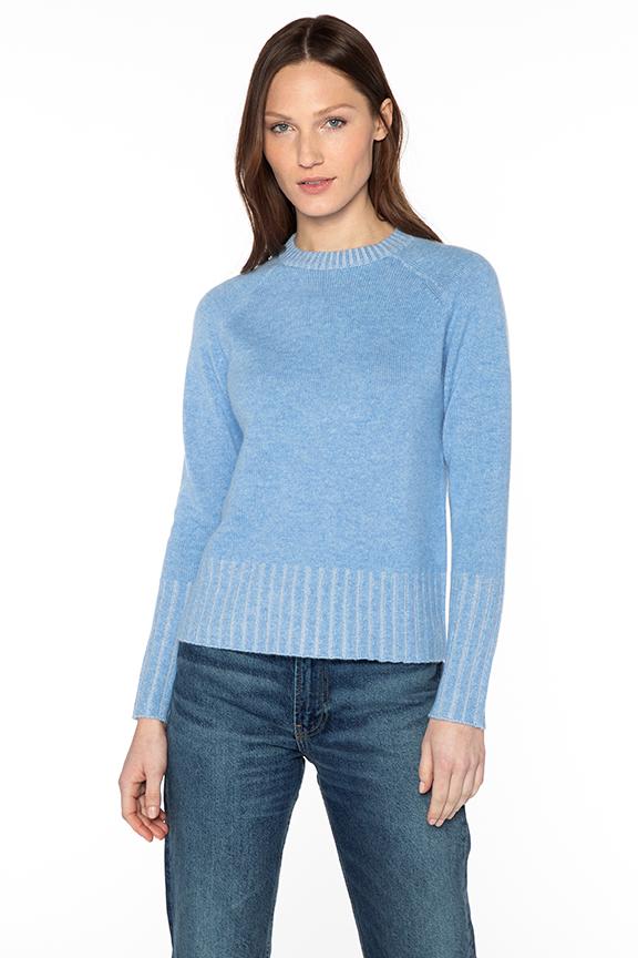 Kinross Cashmere Plaited Rib Crew Sweater in Como/Celeste