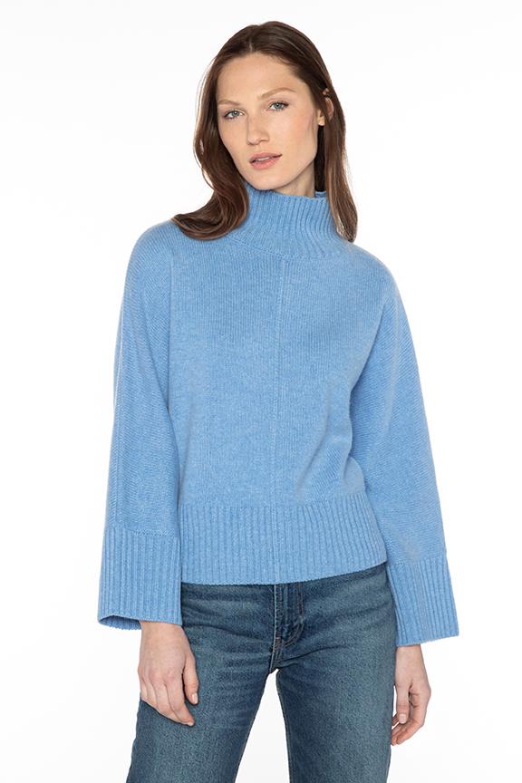 Kinross Cashmere Luxe Rib Trim Mock Sweater in Como Blue