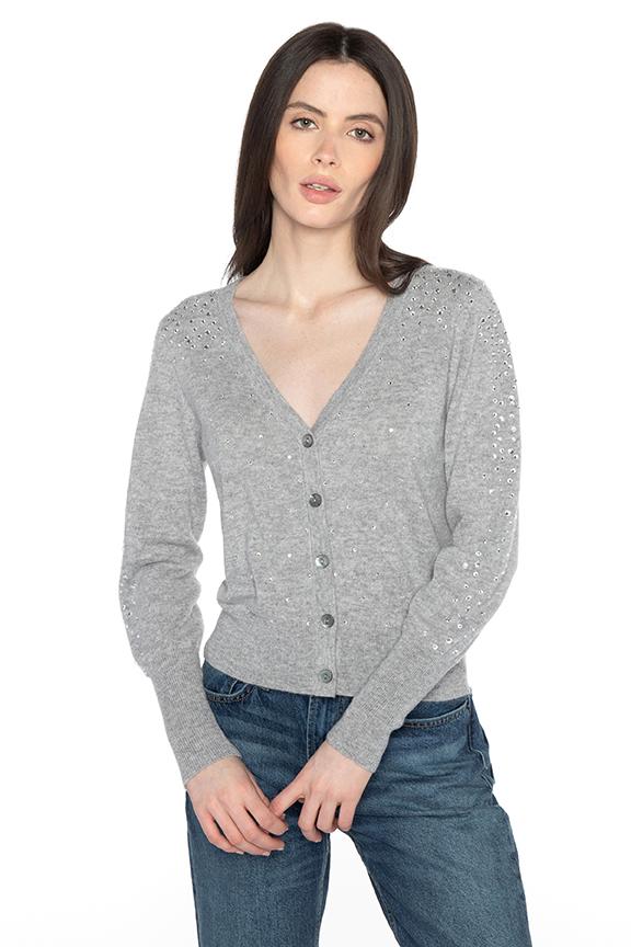 Kinross Cashmere Crystal Cardigan in Sterling Grey