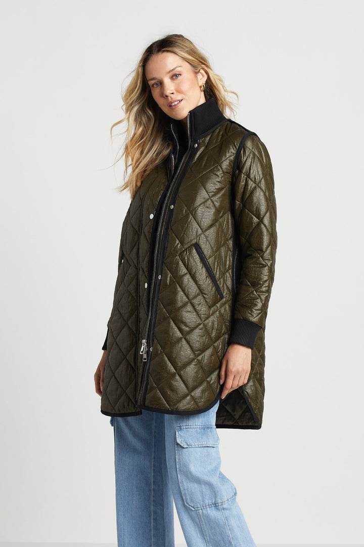 Adroit Atelier Libby Quilted Full Zip Coat in Army Green available at Barbara Katz