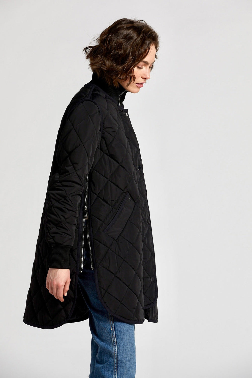 Adroit Atelier Libby Quilted Full Zip Coat in Black available at Barbara Katz