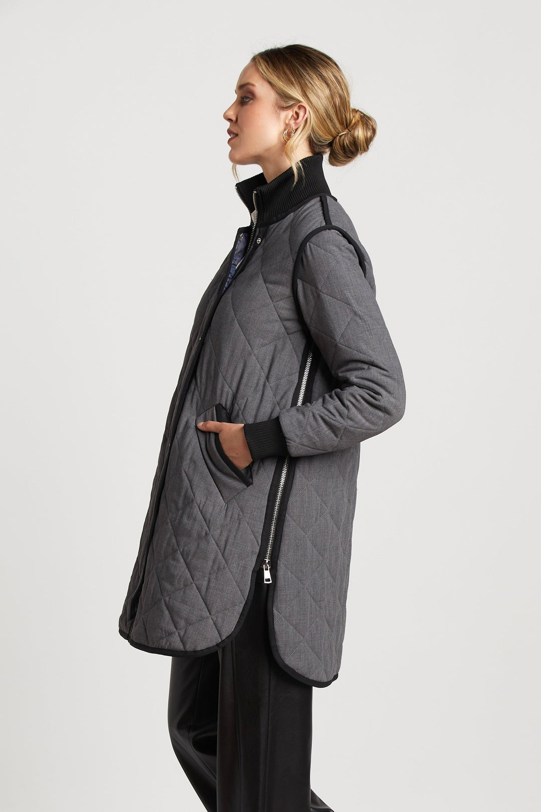 Adroit Atelier Libby Quilted Full Zip Coat in Gray available at Barbara Katz