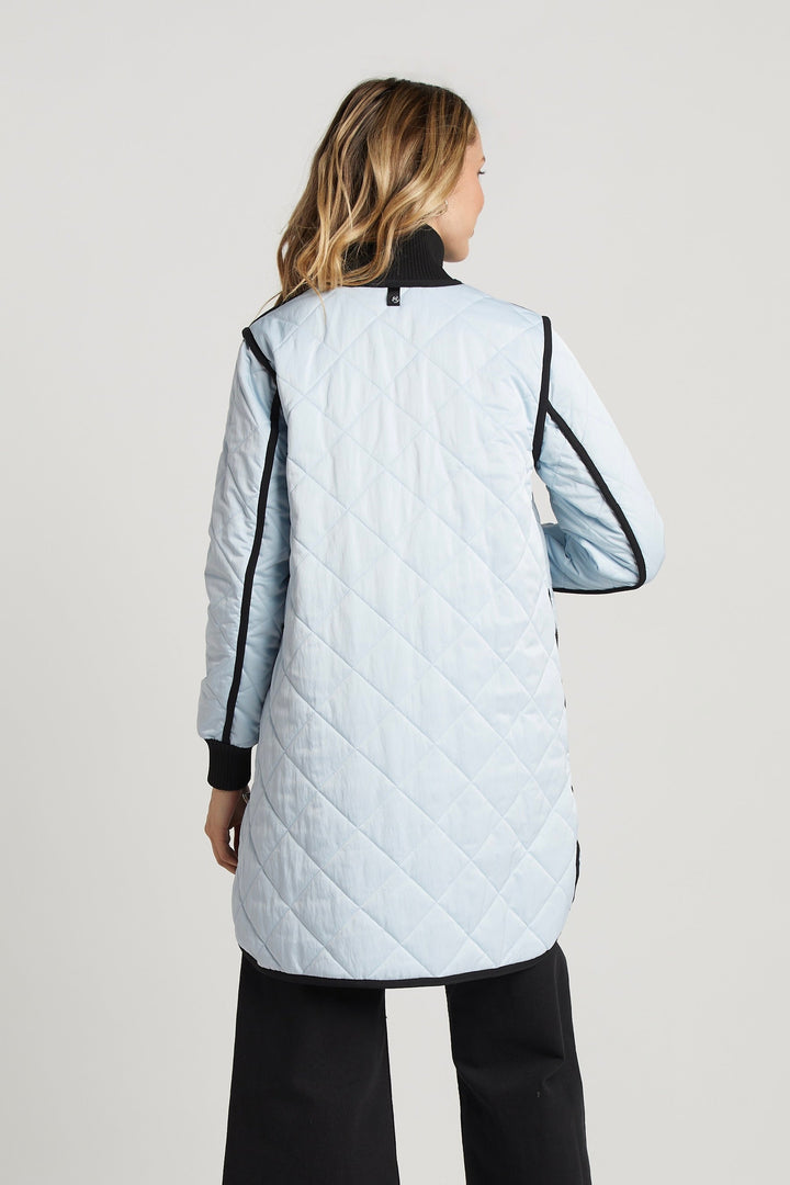 Adroit Atelier Libby Quilted Full Zip Coat in Ice Blue available at Barbara Katz