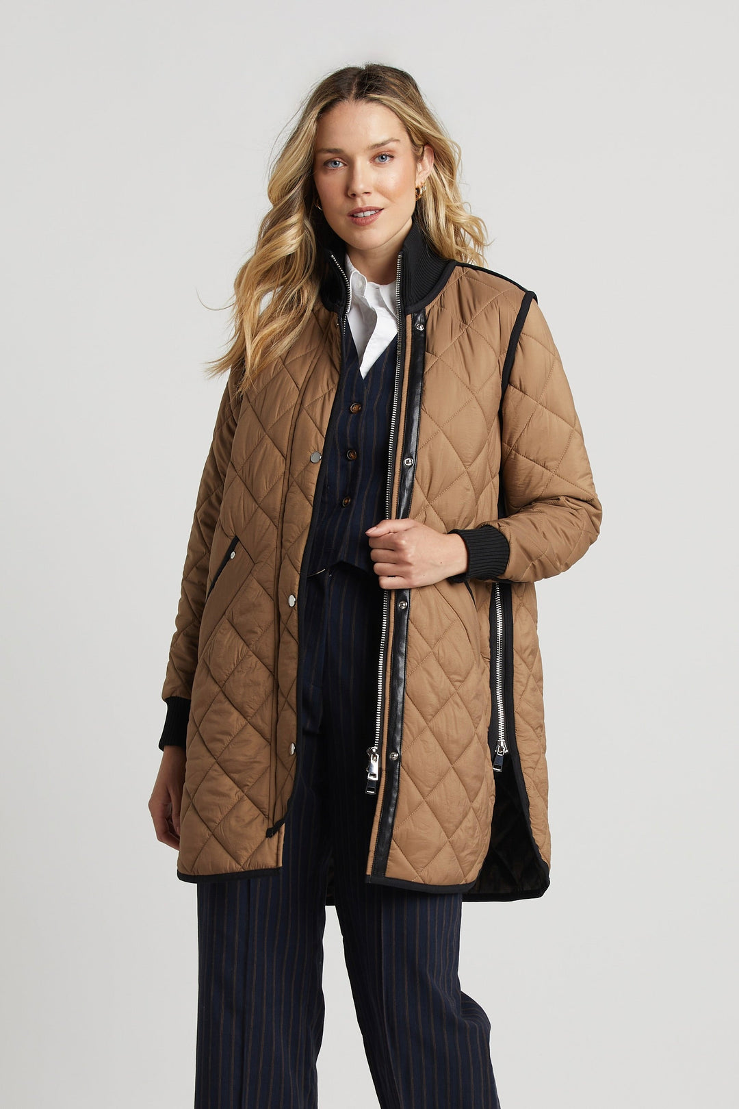 Adroit Atelier Libby Quilted Full Zip Coat - Toffee available at Barbara Katz