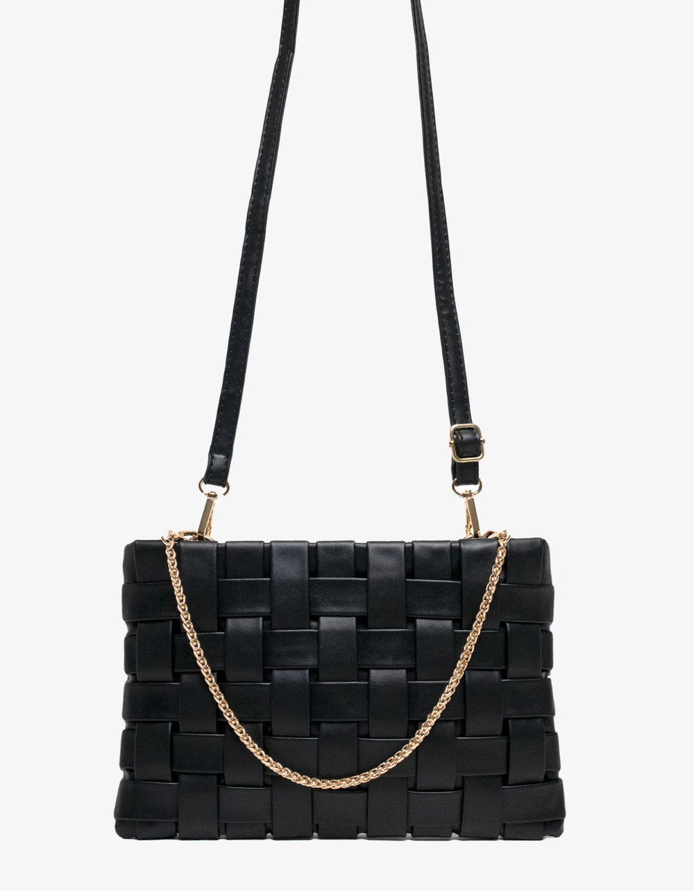 BK Handbags Lindy Large Woven Clutch Crossbody Bag in Black available at Barbara Katz