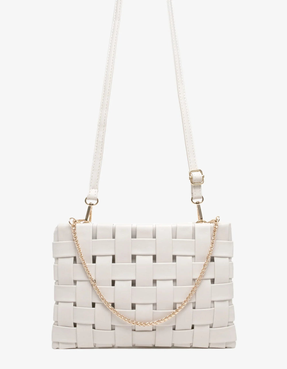 BK Handbags Lindy Large Woven Clutch Crossbody Bag in Off White available at Barbara Katz