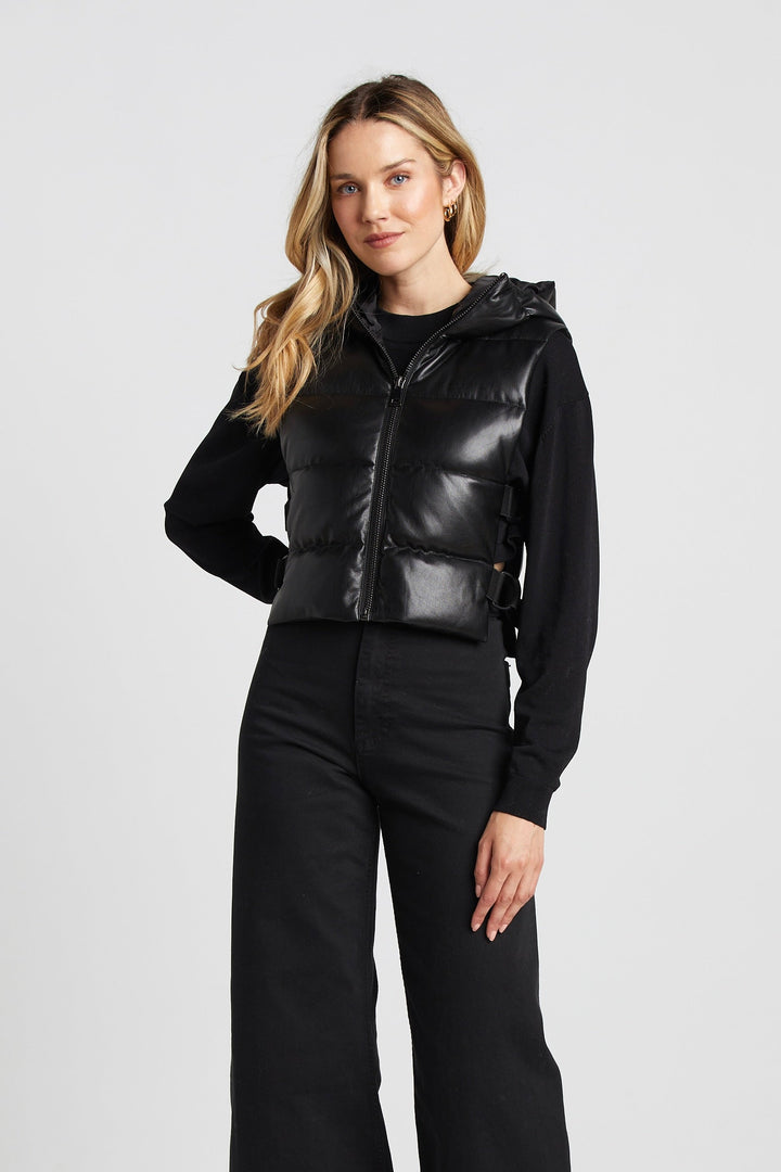 Adroit Atelier Lola Vegan Leather Quilted Full Zip Gilet With Adjustable Side Buckles - Black available at Barbara Katz