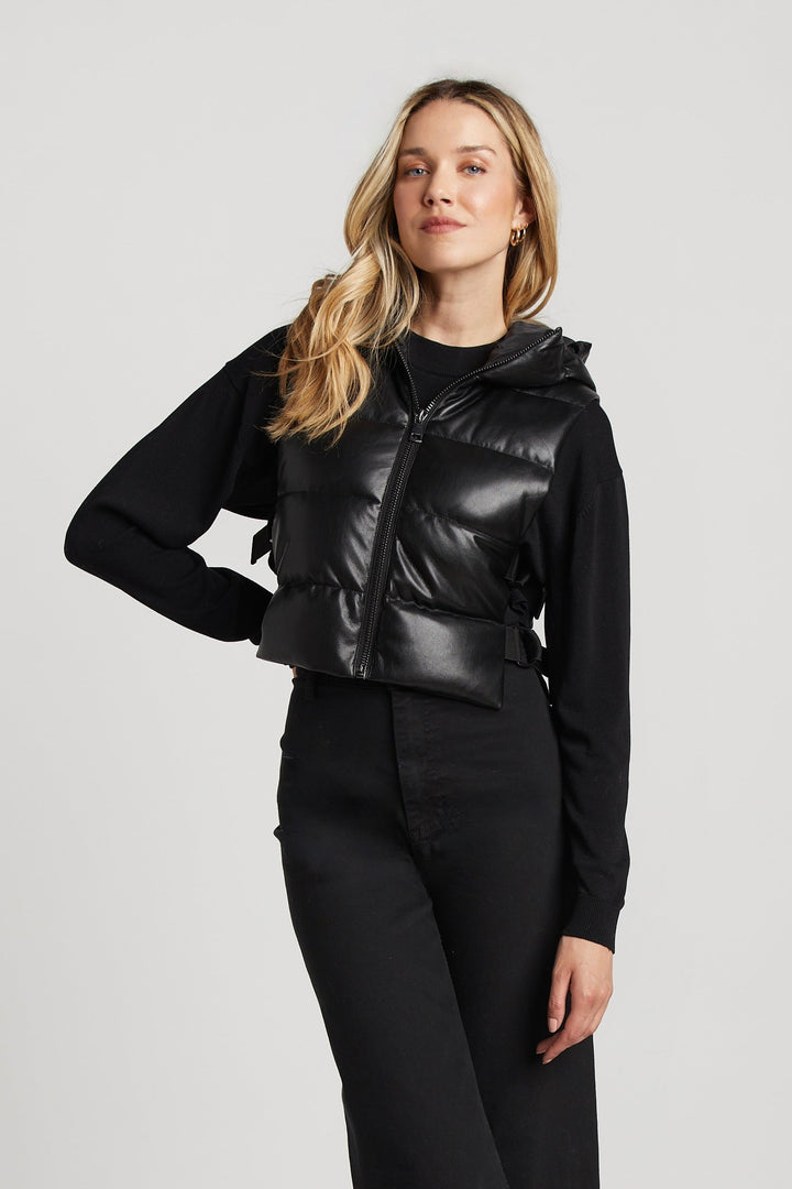 Adroit Atelier Lola Vegan Leather Quilted Full Zip Gilet With Adjustable Side Buckles - Black available at Barbara Katz