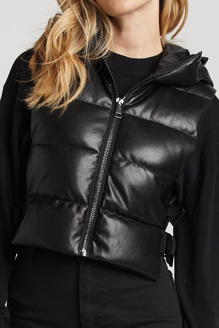 Adroit Atelier Lola Vegan Leather Quilted Full Zip Gilet With Adjustable Side Buckles - Black available at Barbara Katz