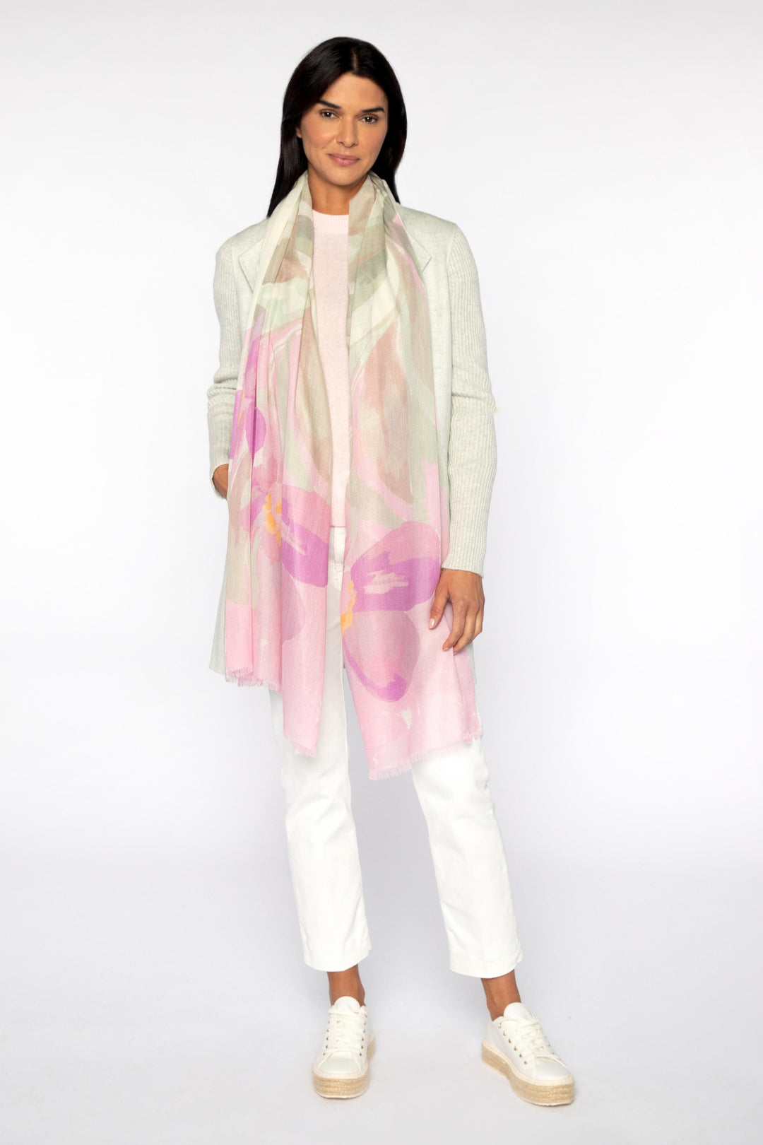 Kinross Kiwi Blooms Print Scarf - Freesia available at Barbara Katz