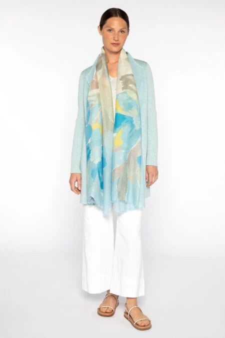 Kinross Kiwi Blooms Print Scarf - Surf available at Barbara Katz