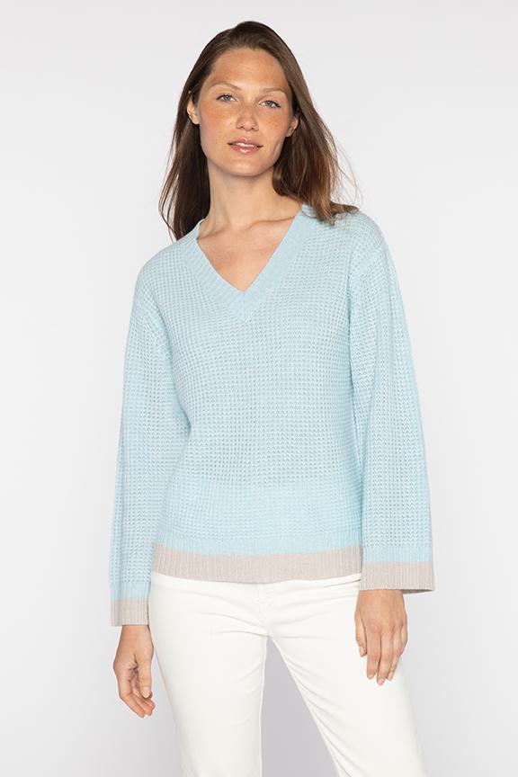 Kinross Cashmere Thermal Pop Trim Vee Sweater available at Barbara Katz