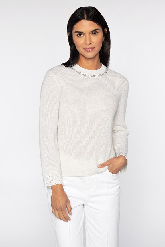 Kinross Cashmere Crystal Rib Crew Sweater available at Barbara Katz