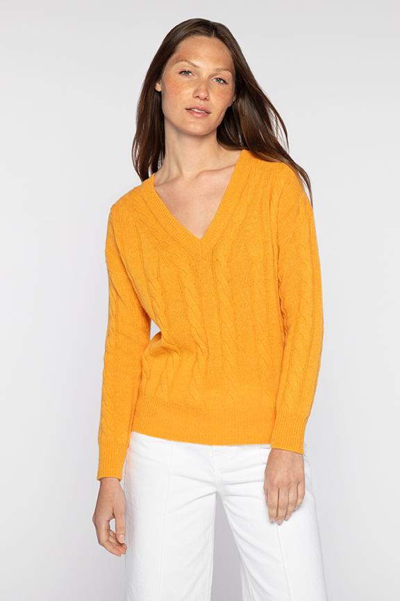 Kinross Cashmere Fashioned Cable Vee Sweater available at Barbara Katz