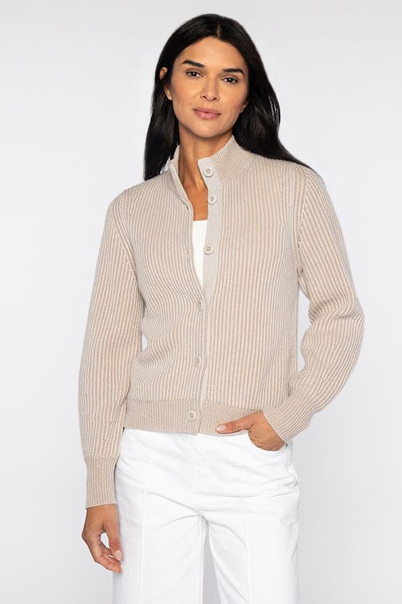 Kinross Cashmere Gathered Sleeve Cardigan available at Barbara Katz