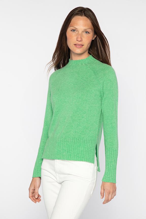 Kinross Cashmere Rib Trim Hi-Low Funnel Sweater available at Barbara Katz