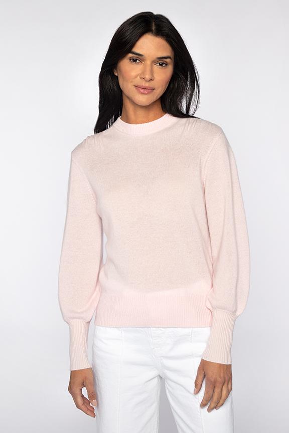 Kinross Cashmere Gathered Shoulder Crew Sweater available at Barbara Katz