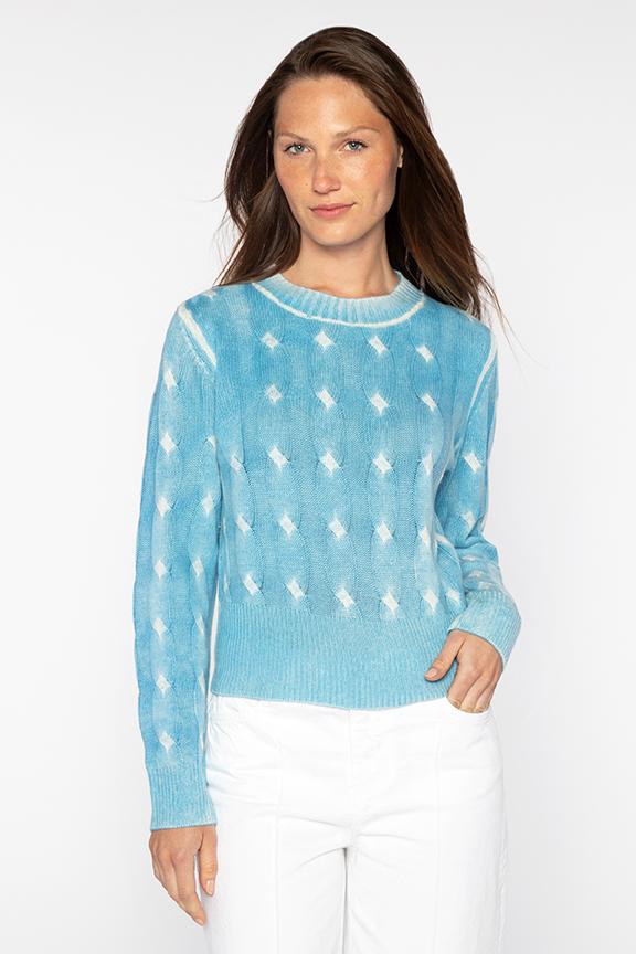 Kinross Cashmere Spray Print Cable Crew Sweater available at Barbara Katz