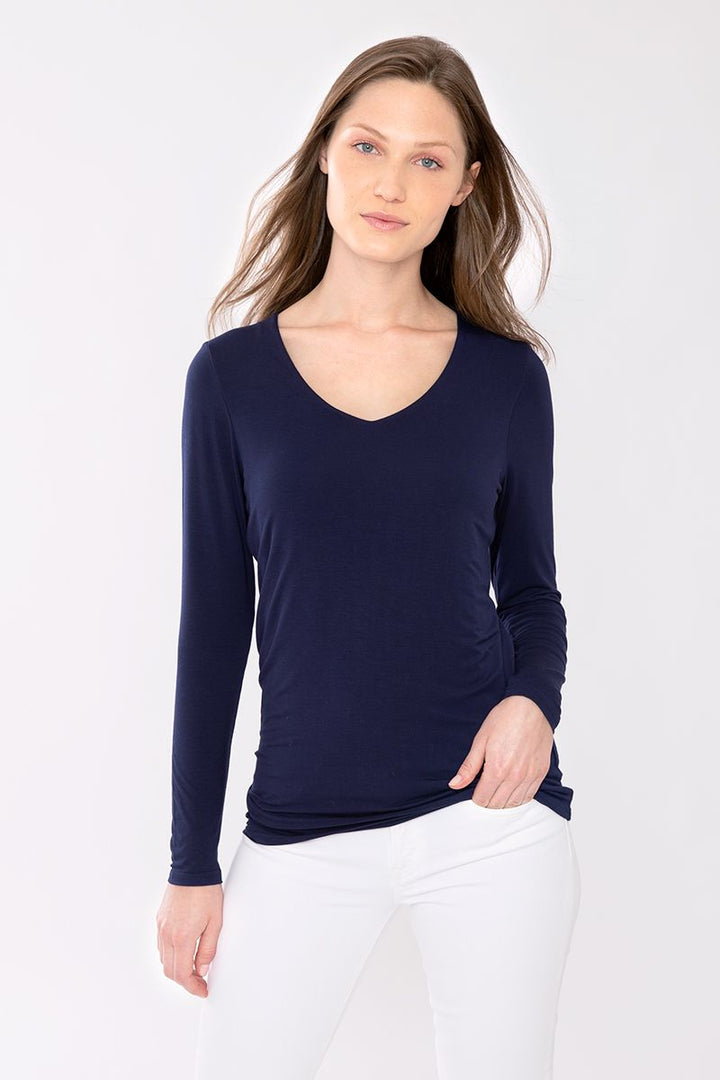 Kinross Bamboo Long Sleeve Vee Top available at Barbara Katz