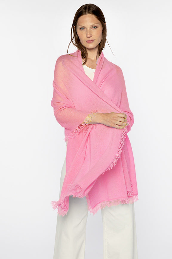 Kinross Cashmere Fringe Wrap in Rosa available at Barbara Katz