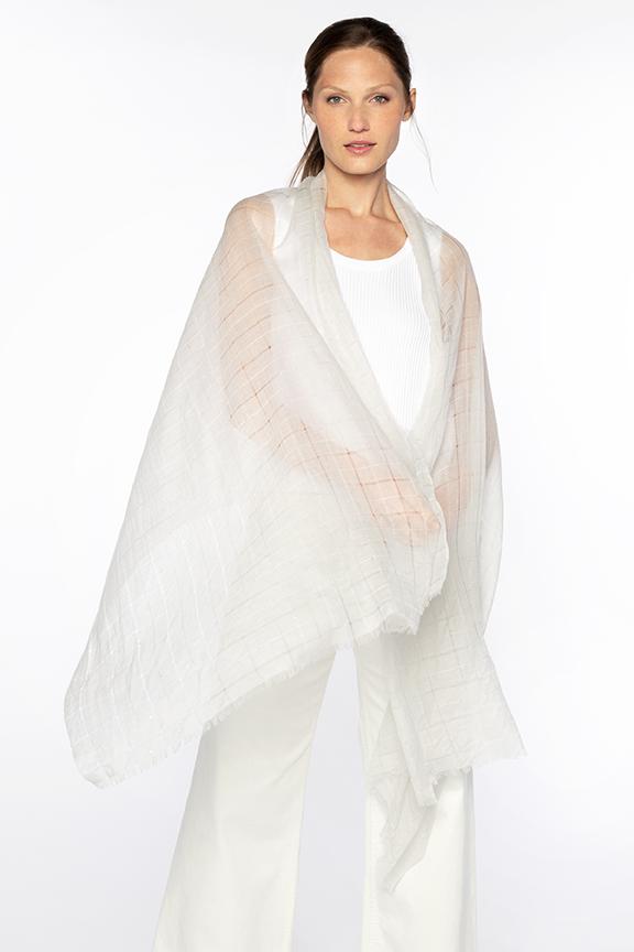 Kinross Cashmere Openwork Sequin Shawl in Gris