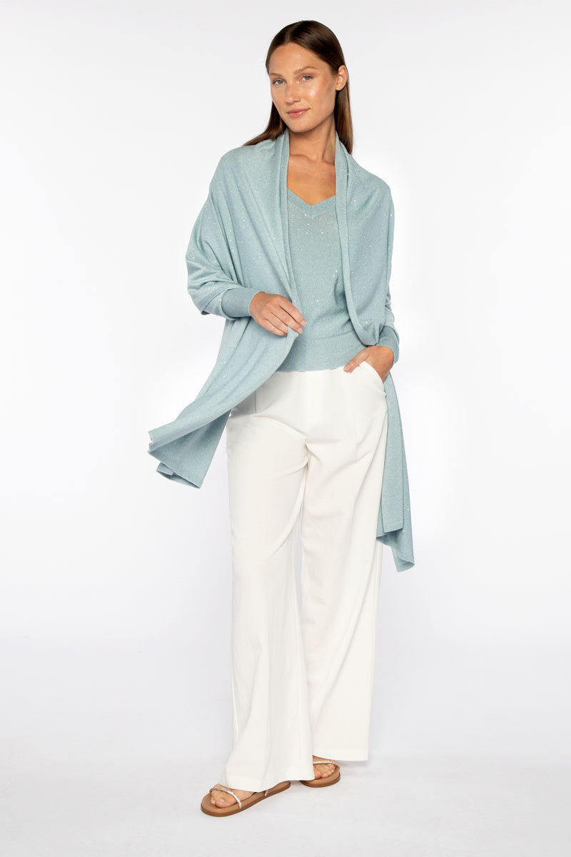 Kinross Cashmere Sequin Wrap in Water available at Barbara Katz