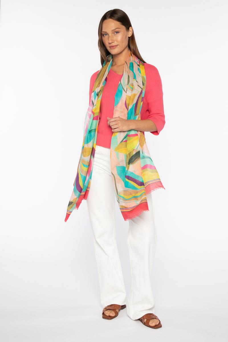 Kinross Cashmere Flirty Leaves Print Scarf available at Barbara Katz