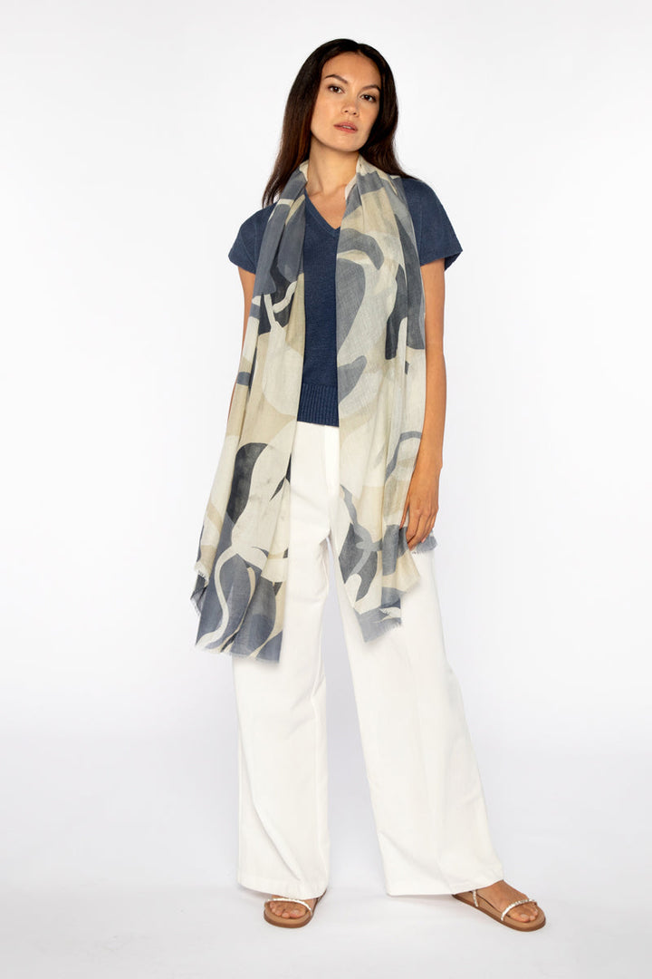 Kinross Cashmere Abstract Shadows Print Scarf in Navy Multi available at Barbara Katz