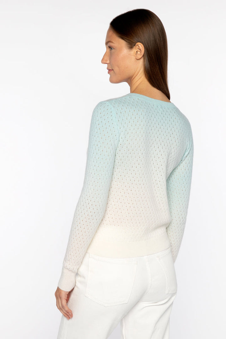 Kinross Cashmere Ombre Pointelle Vee Sweater available at Barbara Katz