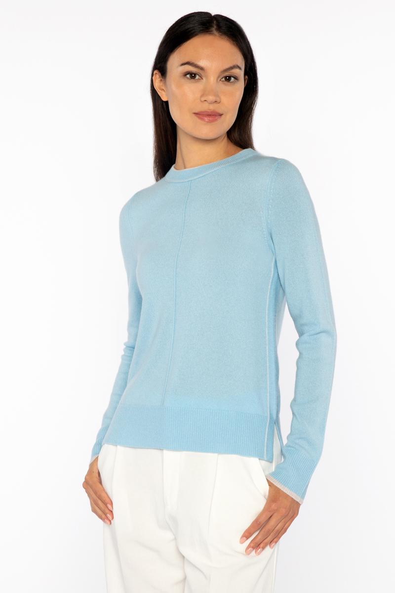 Kinross Cashmere Tipped Crew Sweater available at Barbara Katz