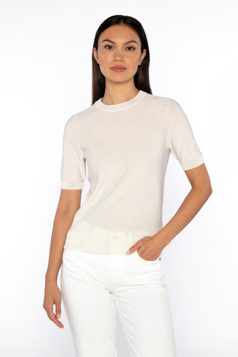 Barbara Katz Kinross Collection Sequin Short Sleeve Crew