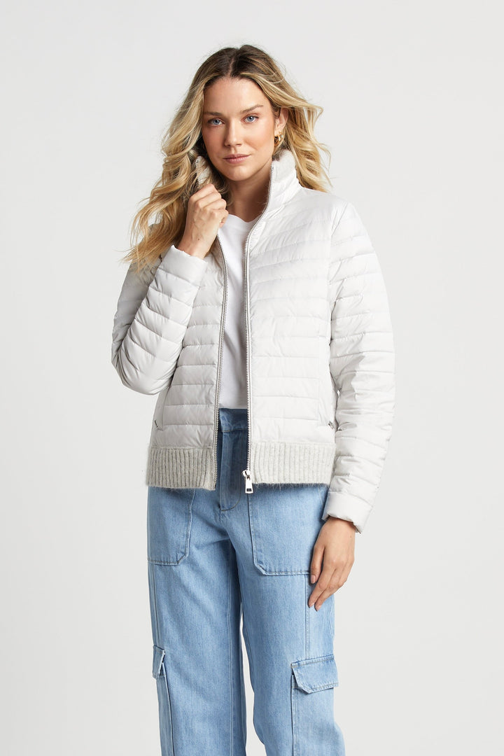 Adroit Atelier Lulu Lightweight Quilted Down Jacket With Knit Trim - Cloud available at Barbara Katz