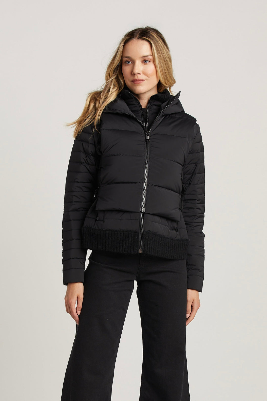 Adroit Atelier Lulu Lightweight Quilted Down Jacket With Knit Trim - Black available at Barbara Katz