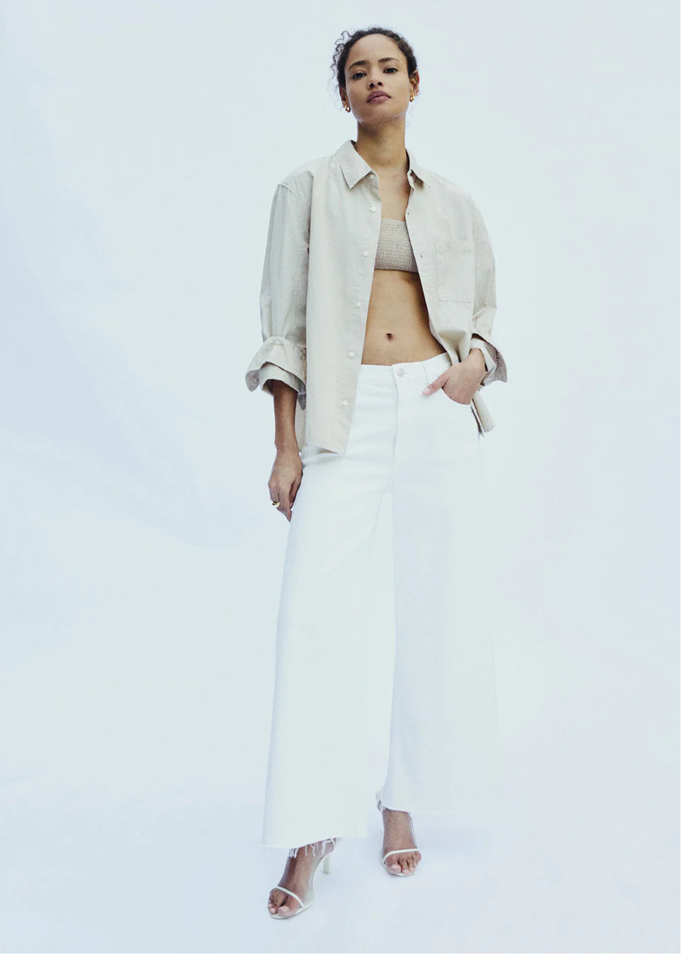 Citizens of Humanity Lyra Crop Wide Leg Jeans in White available at Barbara Katz