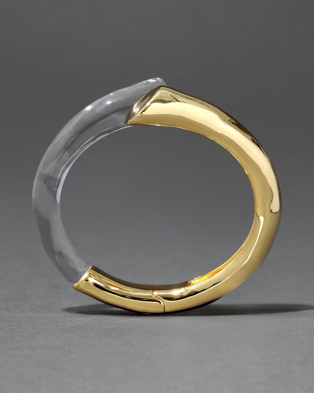 Alexis Bittar Liquid Lucite Bypass Hinge Bracelet in Clear/Gold available at Barbara Katz