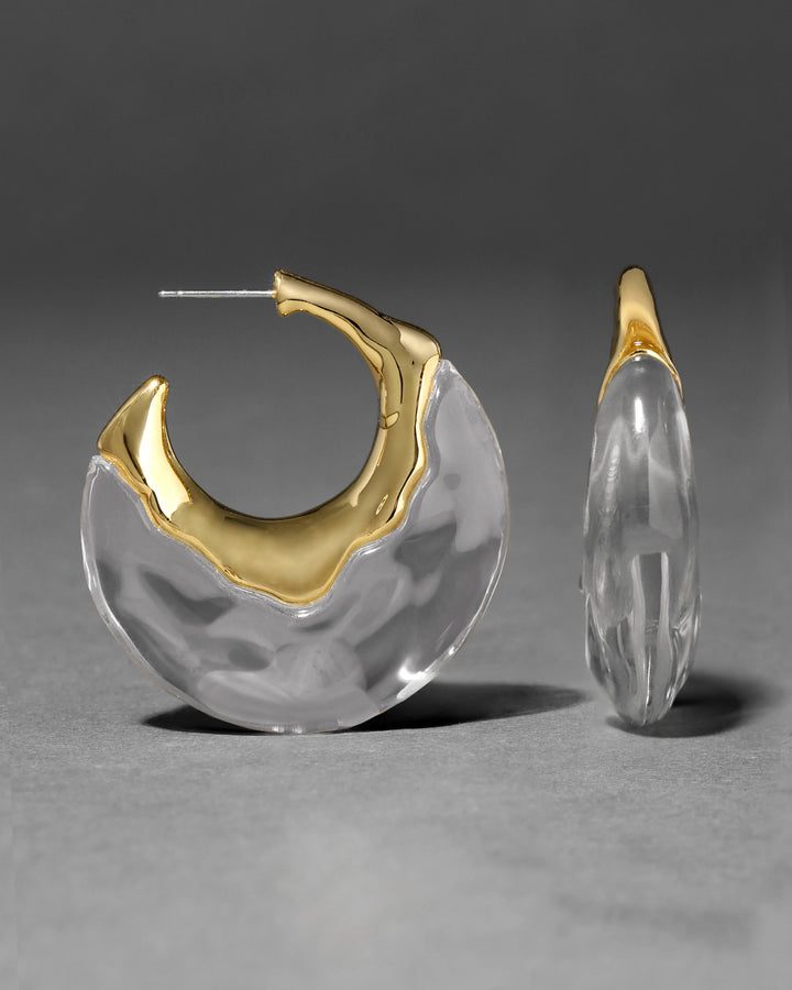 Alexis Bittar Liquid Lucite Puffy Hoop Earrings in Clear/Gold available at Barbara Katz