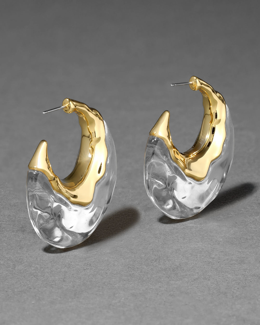 Alexis Bittar Liquid Lucite Puffy Hoop Earrings in Clear/Gold available at Barbara Katz