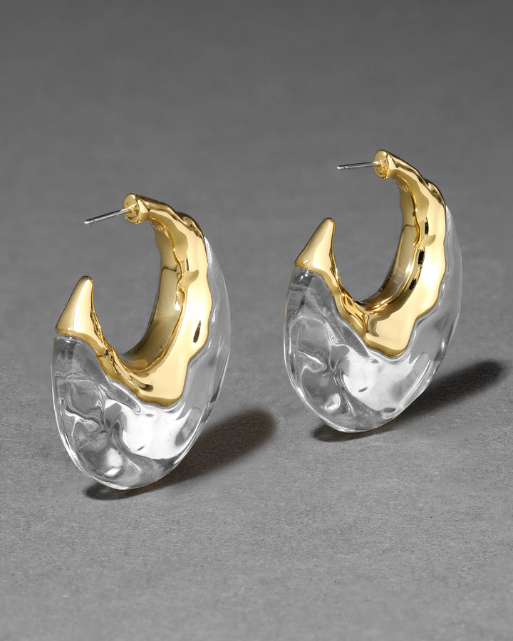 Alexis Bittar Liquid Lucite Puffy Hoop Earrings in Clear/Gold available at Barbara Katz