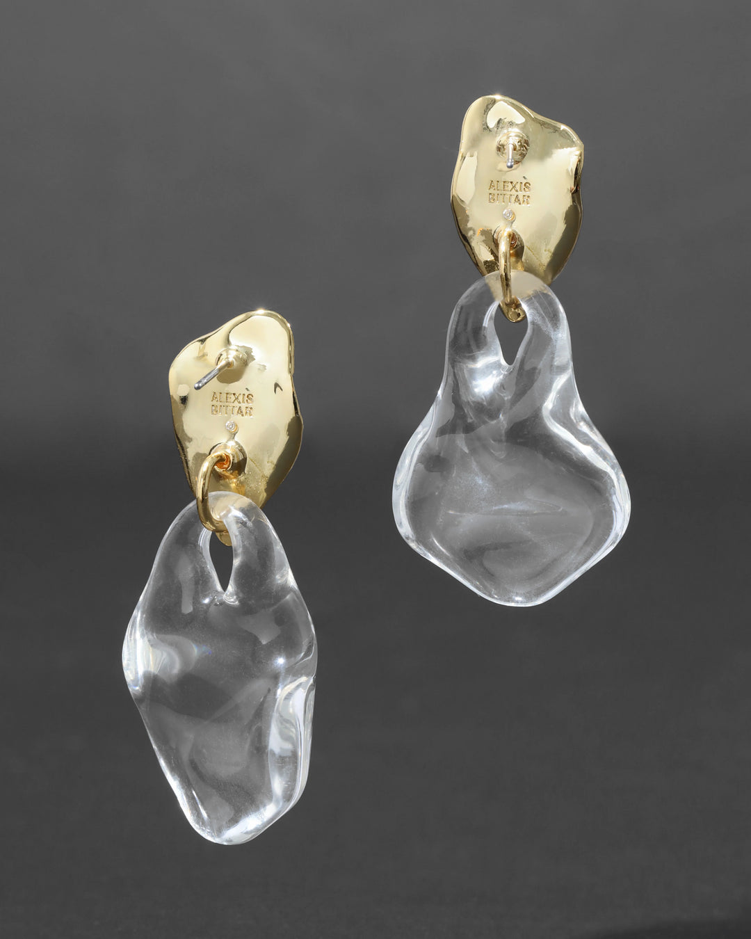 Alexis Bittar Liquid Lucite Wafer Post Earrings in Clear/Gold available at Barbara Katz