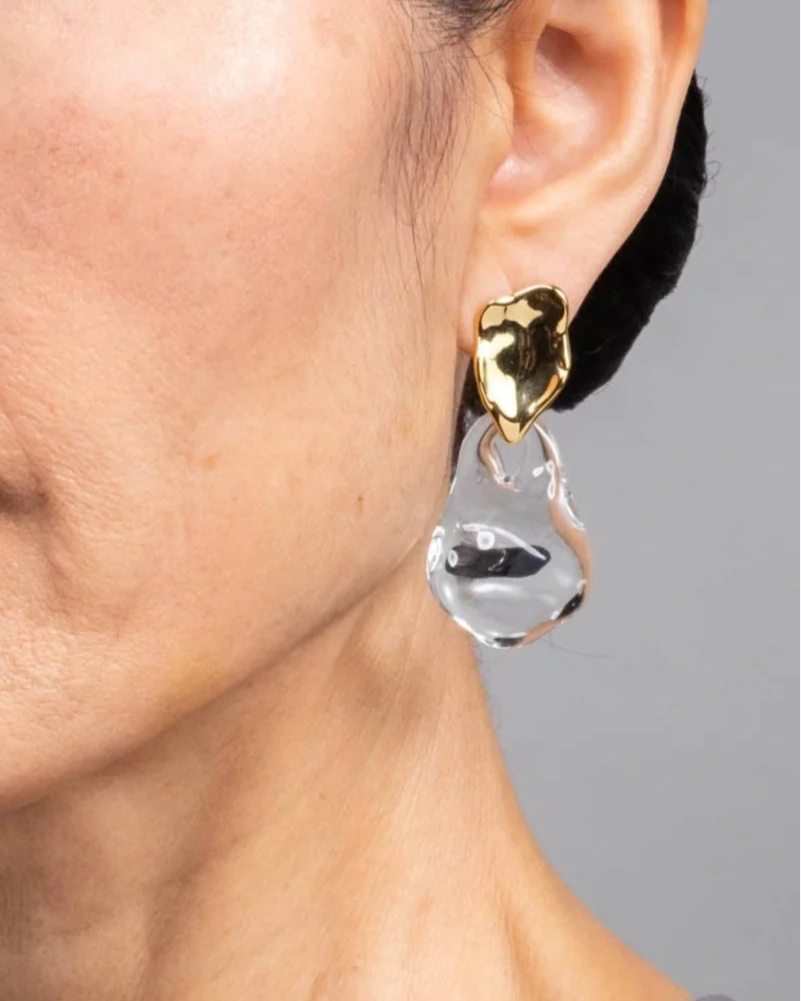 Alexis Bittar Liquid Lucite Wafer Post Earrings in Clear/Gold available at Barbara Katz