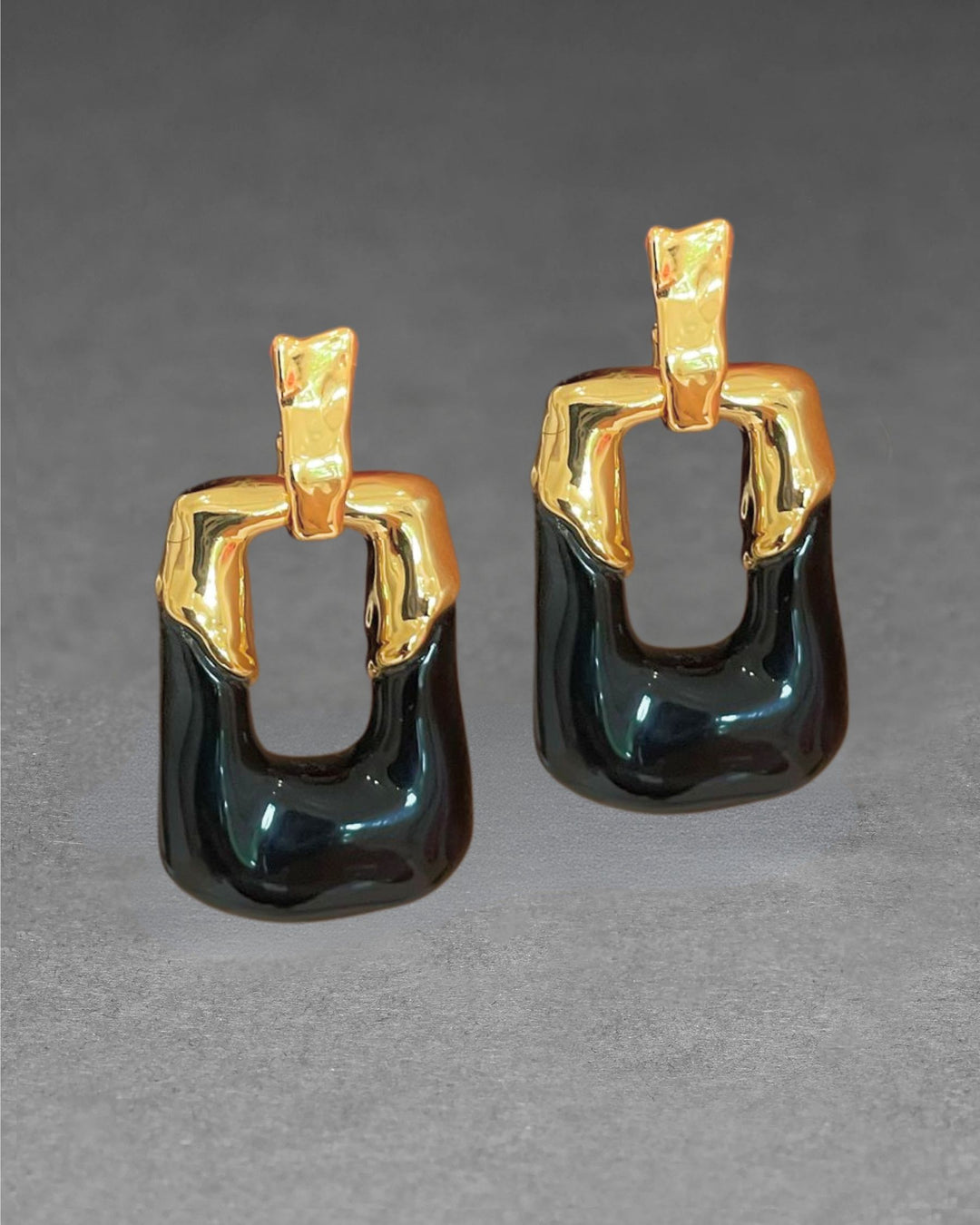 Alexis Bittar Luminous Black Lucite Rectangular Door Knocker Earrings available at Barbara Katz