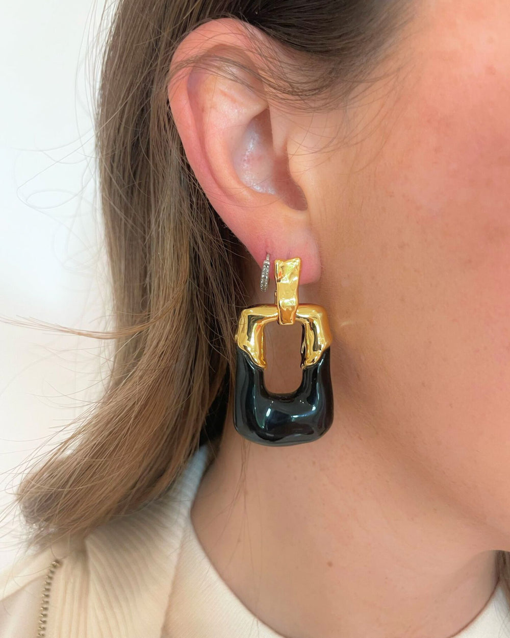 Alexis Bittar Luminous Lucite Rectangular Door Knocker Earrings in Onyx available at Barbara Katz