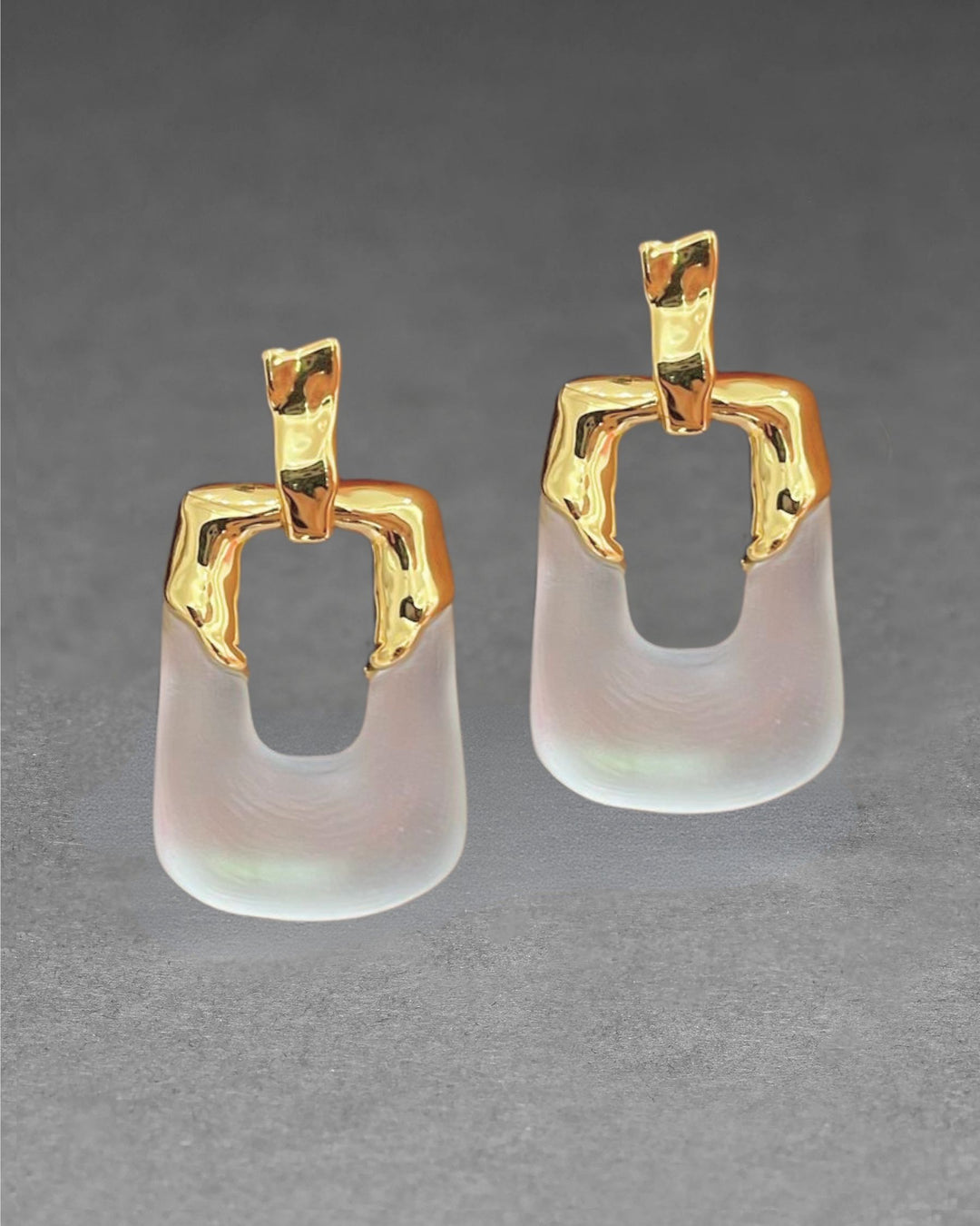 Alexis Bittar Luminous Clear Lucite Rectangular Door Knocker Earrings available at Barbara Katz