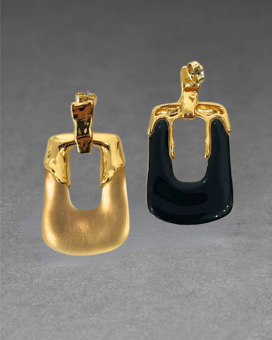 Alexis Bittar Luminous Lucite Rectangular Door Knocker Earrings in Gold available at Barbara Katz