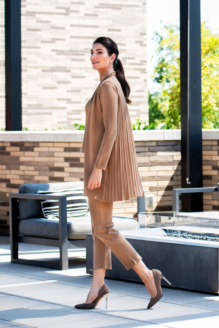 Biana Amely Shawl Collar Mid-Length Cardigan in Mocha Brown available at Barbara Katz